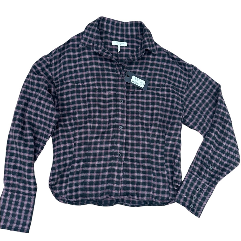 NWT rag & bone Iris Plaid Flannel Button Down Shirt in Black/ Purple Size XS - Picture 8 of 14